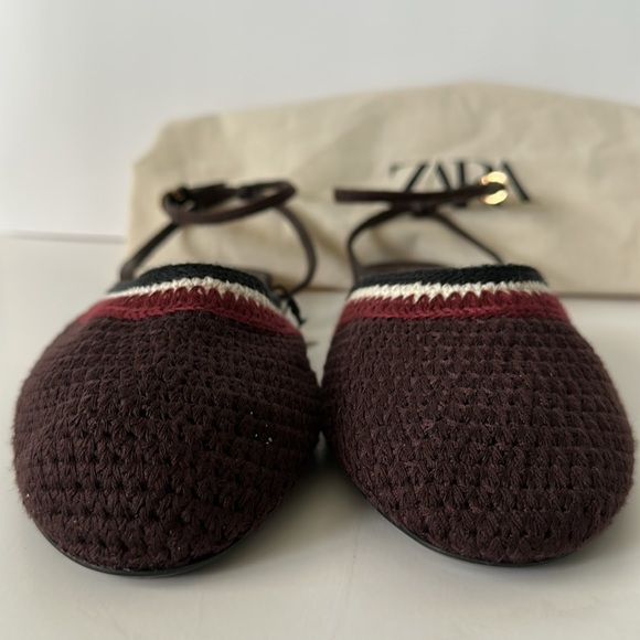 Zara Women's Burgundy and White Braided Flats - Picture 7 of 17